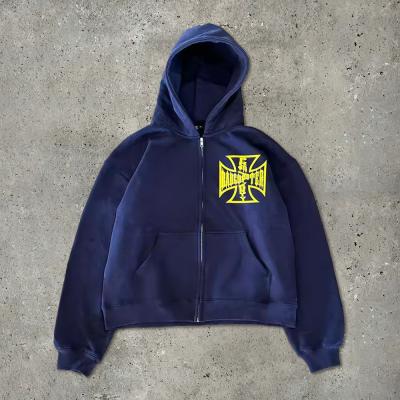 Custom Lightweight French Terry Cotton Cut Raw Hem Cropped Vintage Acid Wash Sun Faded Blank Zip Up Baggy Hoodie