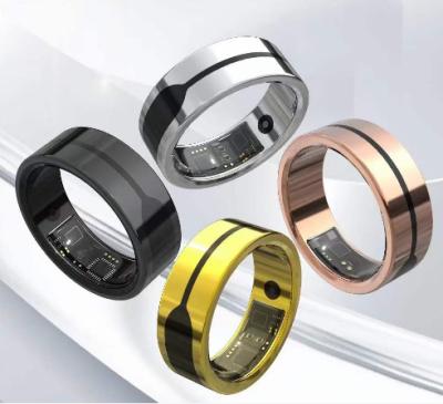 Black Fitness Tracker Smart Ring With Emergency SOS Long-Lasting Battery