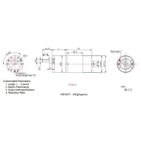 37mm Metal DC Motor Gearbox High Torque , 12 Volt 24v RS 380 / RS 555 DC Motor