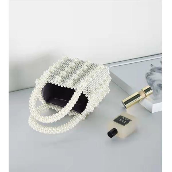 White Pearl Beaded Handbag Acrylic flat bead Material 10cm height ODM