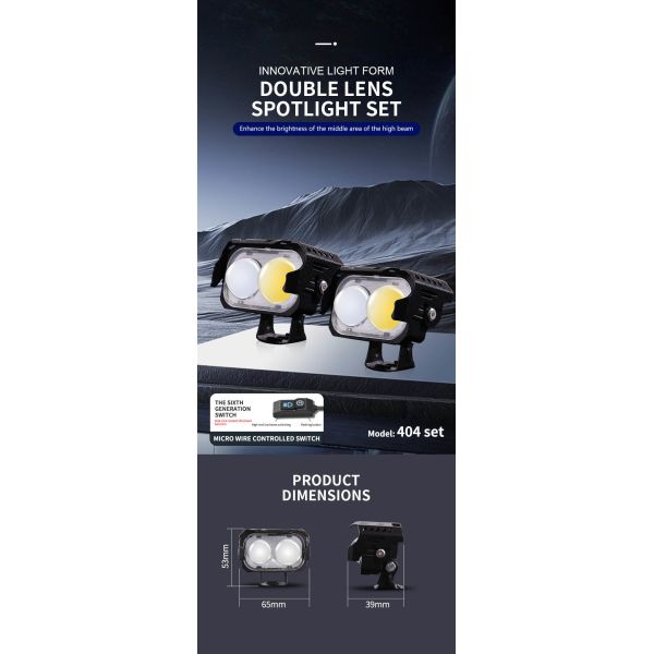 4000LM Motorcycle LED Spotlight IP67 Waterproof Motorcycle Riding Lights Double Lens Innovation Matrix Light