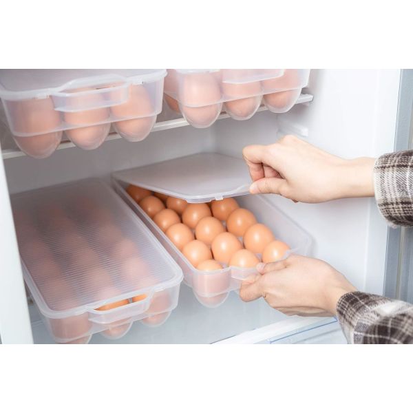 Clear Plastic Egg Holder For Refrigerator, Stackable Egg Storage Trays With Lid & Handles, Plastic Egg Box Carrier 4 Pack, BPA-Free Egg Storage Container For 18 Eggs