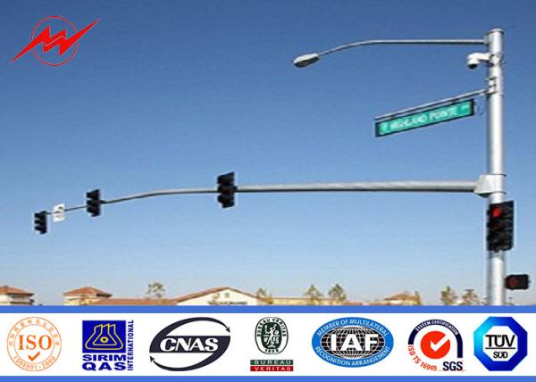 10m Galvanized Traffic Steel Light Poles With Durable / Single Arm , 600*600*20mm Baseplate