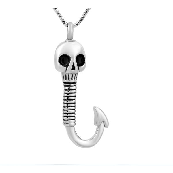Stainless Steel Fishhook Memorial Locket Pendant Necklace for Women's Cremation Jewelry