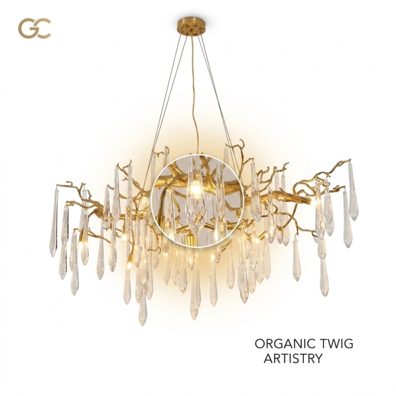 Custom Teardrop Crystal Chandelier Gold Finish Luxury Hotel Villa Dining Club Pendant Light Fixture