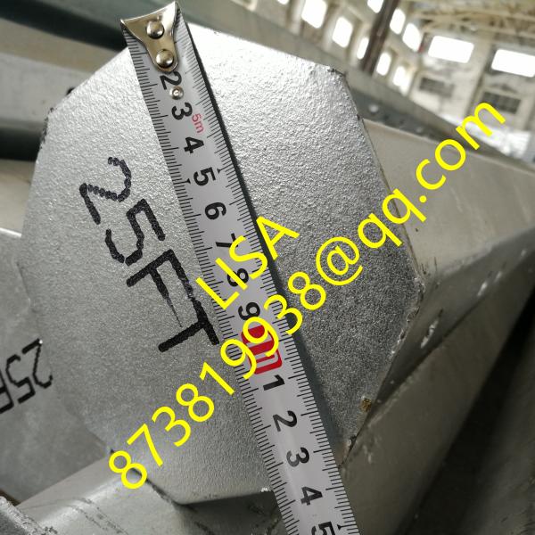 Poste de acero galvanizado octogonal enterrado de 15KV 25 pies con carga en la punta de 300KGF
