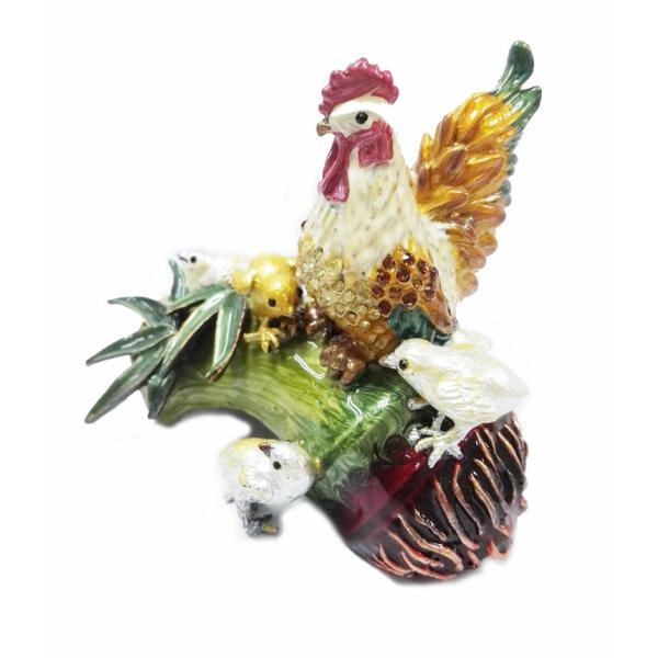 Hot sale antique rooster cock animal shape metal hand painted decortive jewelry box