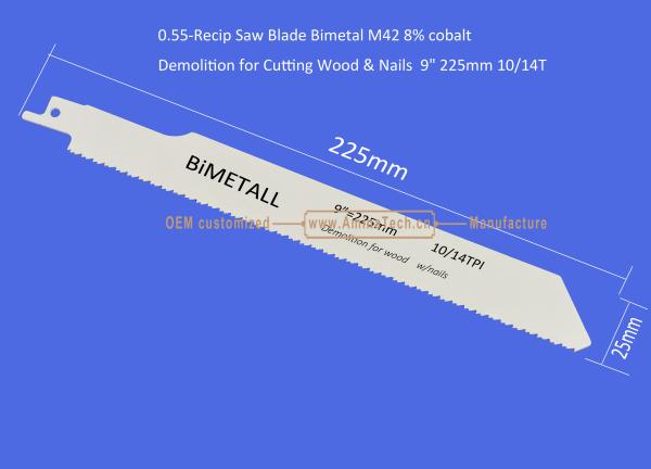 Recip Saw Blade Bimetal M42 8% cobalt Demolition for Cutting Wood & Nails  9 225mm 10/14T,Power Tools