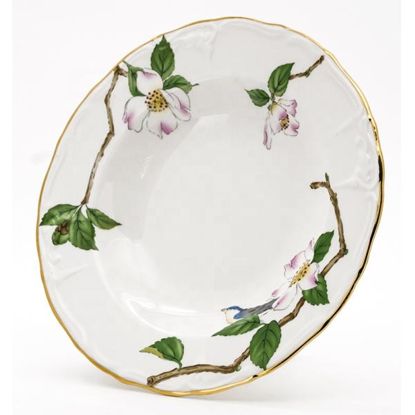 Цветочные керамические столовые тарелки Столовая посуда Золотая оболочка Керамическая тарелка с супом TW-02A121