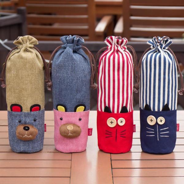 Cute Animal Print Organic Cotton Canvas Drawstring Beer Holder Bag