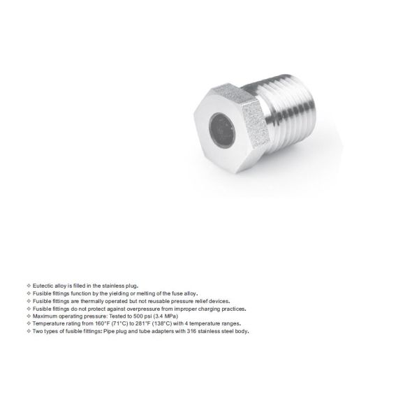 Eutectic Alloy Integrated Stainless Steel Tube Adapter & Safety Fusible Plug Fitting