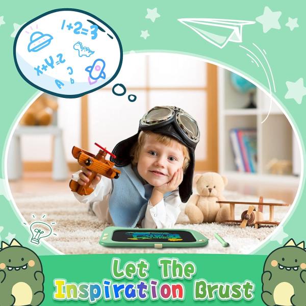 Unisex 8.5 Inch LCD Doodle Board Toy Green Dinosaur Drawing Pad for Kids 2-6 Years Old