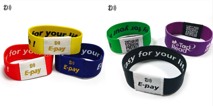 Custom Elastic Wrist Band Bracelet RFID 13.56MHz NFC Durable Rubber Material with Polyester Elastic for Access Control