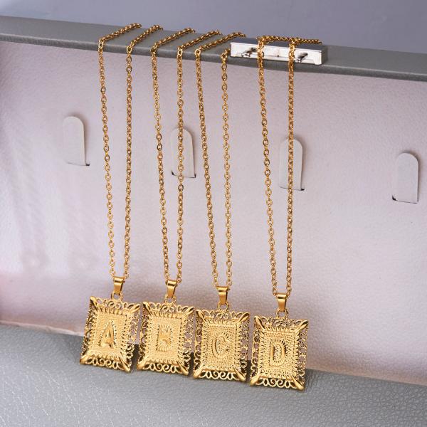 Fashion Letter Pendant Necklace Initial Stainless Steel Silver 18K Gold Initial Necklace Pendant Rectangle