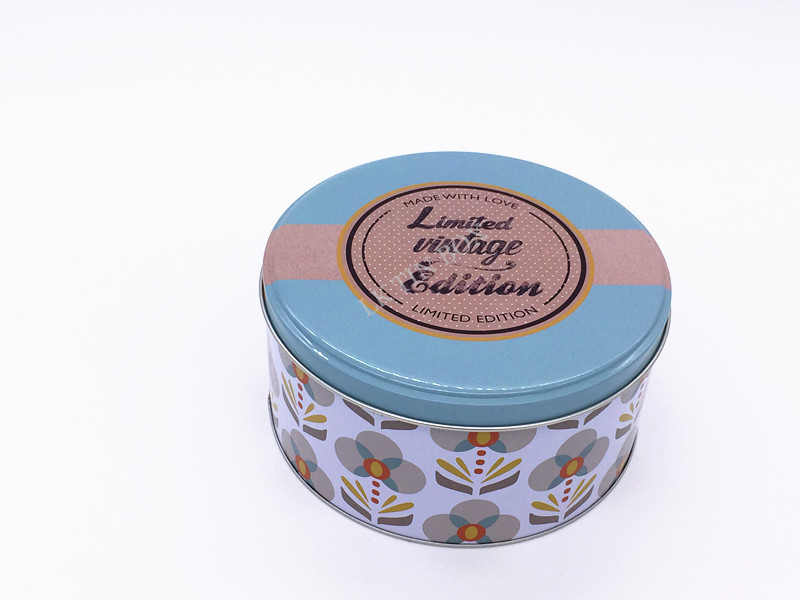 Food Grade Round Tinplate Cookie Tin Box Printing With Rolled In Edge Lid