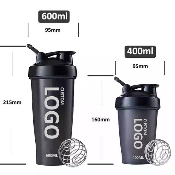 Custom Logo 400ml 600ml Black Large Sports Fitness Protein Powder Shaker Bottles With Capacity Measuring Line