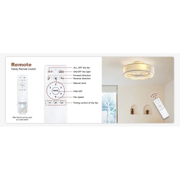 Indoor Remote Control 6-Speed living room 19 Inch Fabric Craft Ceiling Fan With Light (WH-CLL-60)