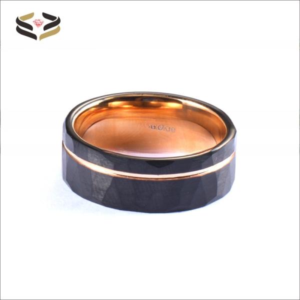 Dome Edges Tungsten Wedding Band 8mm Geometric Black And Rose Gold Plated