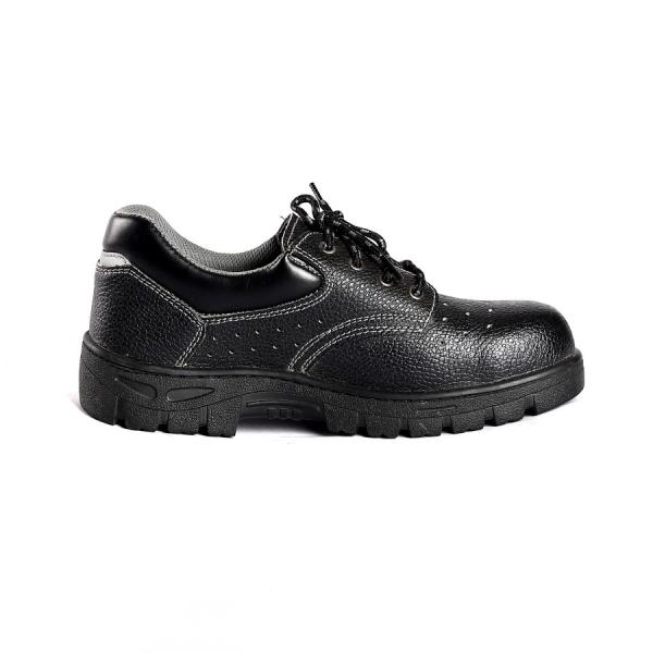 PU Sole Comfortable EVA Branded Safety Shoes Lace Up Closure Basic Steel Toe Embossed Cow Leather Upper