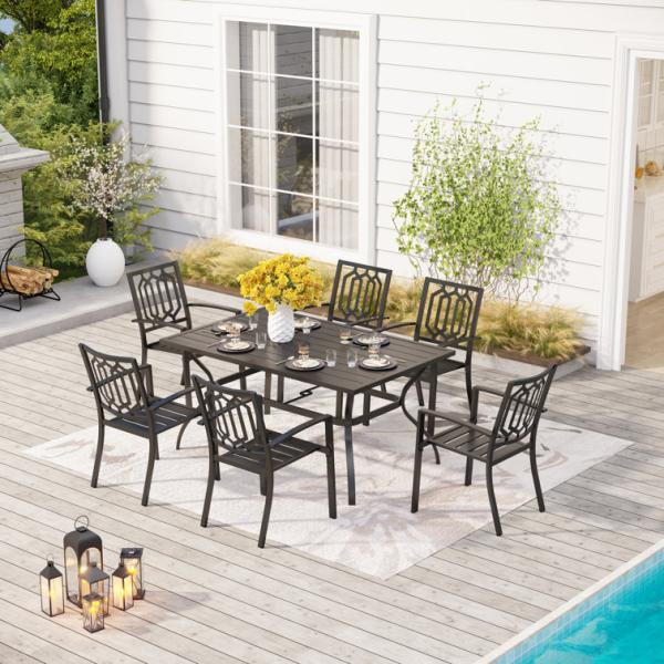 Outdoor Dining Set with Stackable Chair AJUNION Metal Space Restaurant Furniture