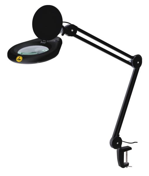 ESD Safer Led Magnifying Lamp 3 Diopter Black 1200 Lm With Dust Cover