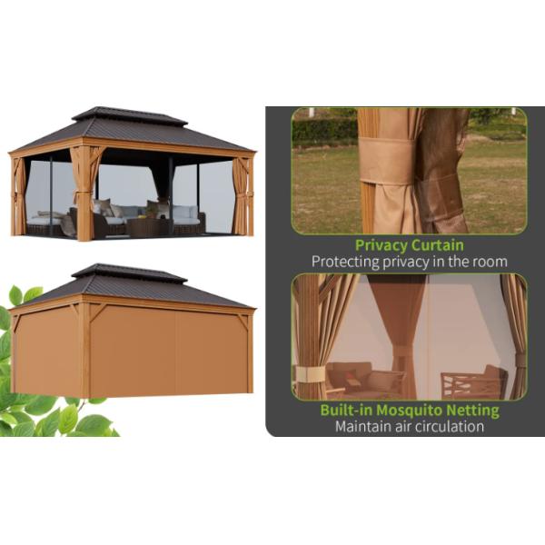 Luxury Outdoor Deck 12*16ft Aluminum Frame Galvanized Steel Bimetal Roof Hard Top Gazebo Garden