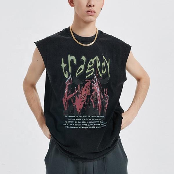 Customized Men's Acid Wash Vintage Tank Tops with Oversized Design and DTG Print Logo