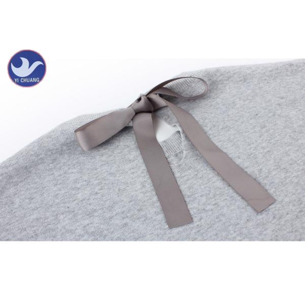 Bubble Sleeves Womens Knit Pullover Sweater Tape Butterfly Knot In Back Neck