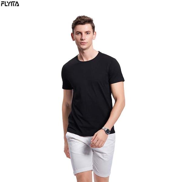 T-shirt redondos curtos por atacado feitos sob encomenda do verão do pescoço da camisa do algodão T dos homens e das mulheres da luva de Flyita com imprimir o logotipo