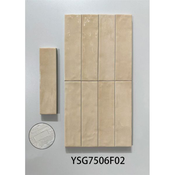 Elegant Retro Beige Pink 75x300mm Glossy Inside Ceramic Wall Tiles For Bedroom and Dining Room