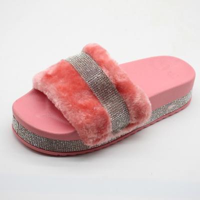 Non Slip 35 22.5cm Platform Fluffy Slippers Shiny Warm Faux Fur
