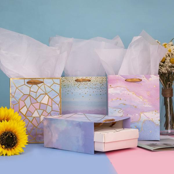 Designer Folding Glossy Shopping Paper Bag With Ribbon Handle and Gravure Printing