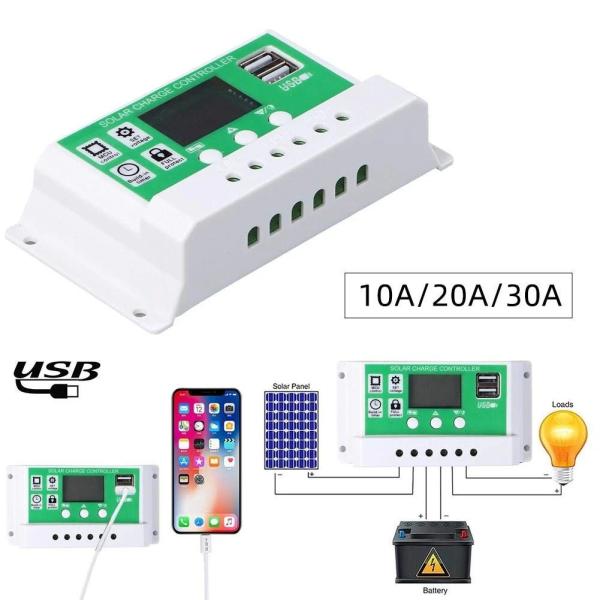 30A PWM Solar Charge Controller Discharge Regulator 12V 24V 1920W for Lithium Batteries