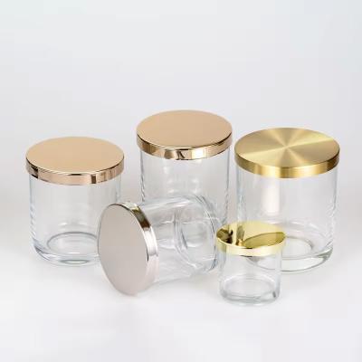 5oz-18oz Velas de vidro transparente cilindro vazio recipientes de recipientes com tampa de metal