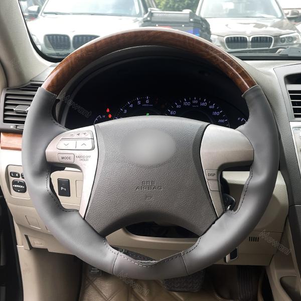 Hand Sewing Wood Pattern Grey DIY Steering Wheel Cover For Toyota Highlander Camry Isis Mark X Zio Premio Noah Previa 2006-2015