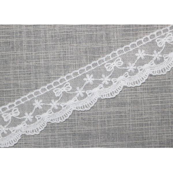 White Embroidered Lace Trim For Smocked Dress / Lace Ribbon Embroidery Fabric