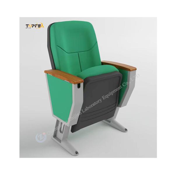 Elegante e moderno quadro de aço preto Auditório dobrável cadeira dobrável com assento de tecido e encosto