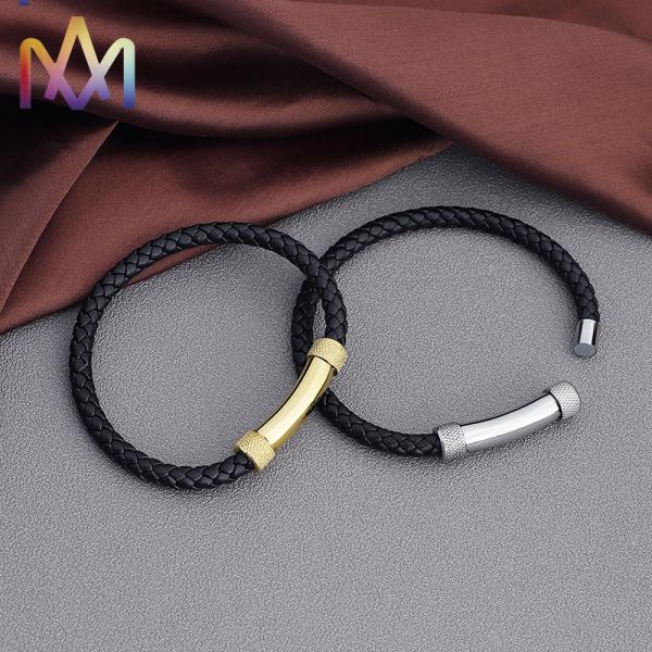 Магнитная кнопка SS304 Cowhide браслет 67MM людей заплетенный с цилиндрической Адвокатурой