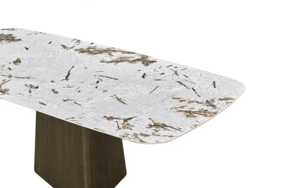 Rectangular Marble Metal Dining Table 2000mm Length  With Column