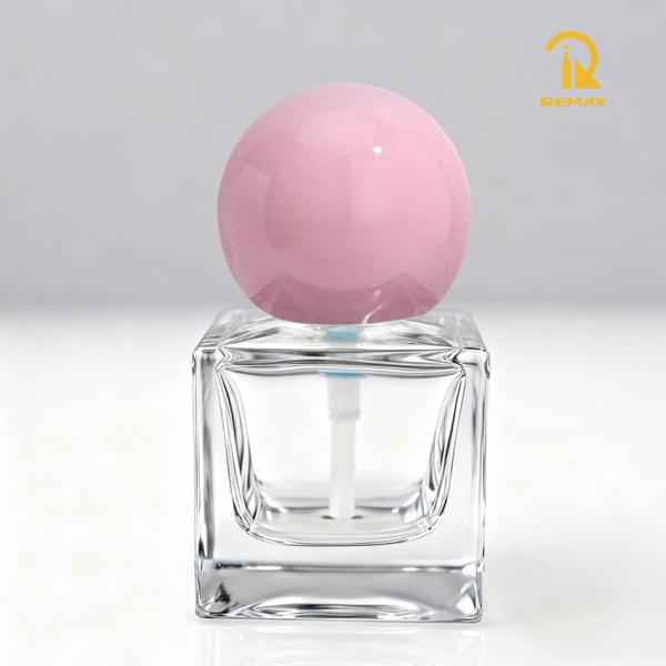 Botella de vidrio cuadrada transparente de 30 ml para loción y sérum con tapa redonda