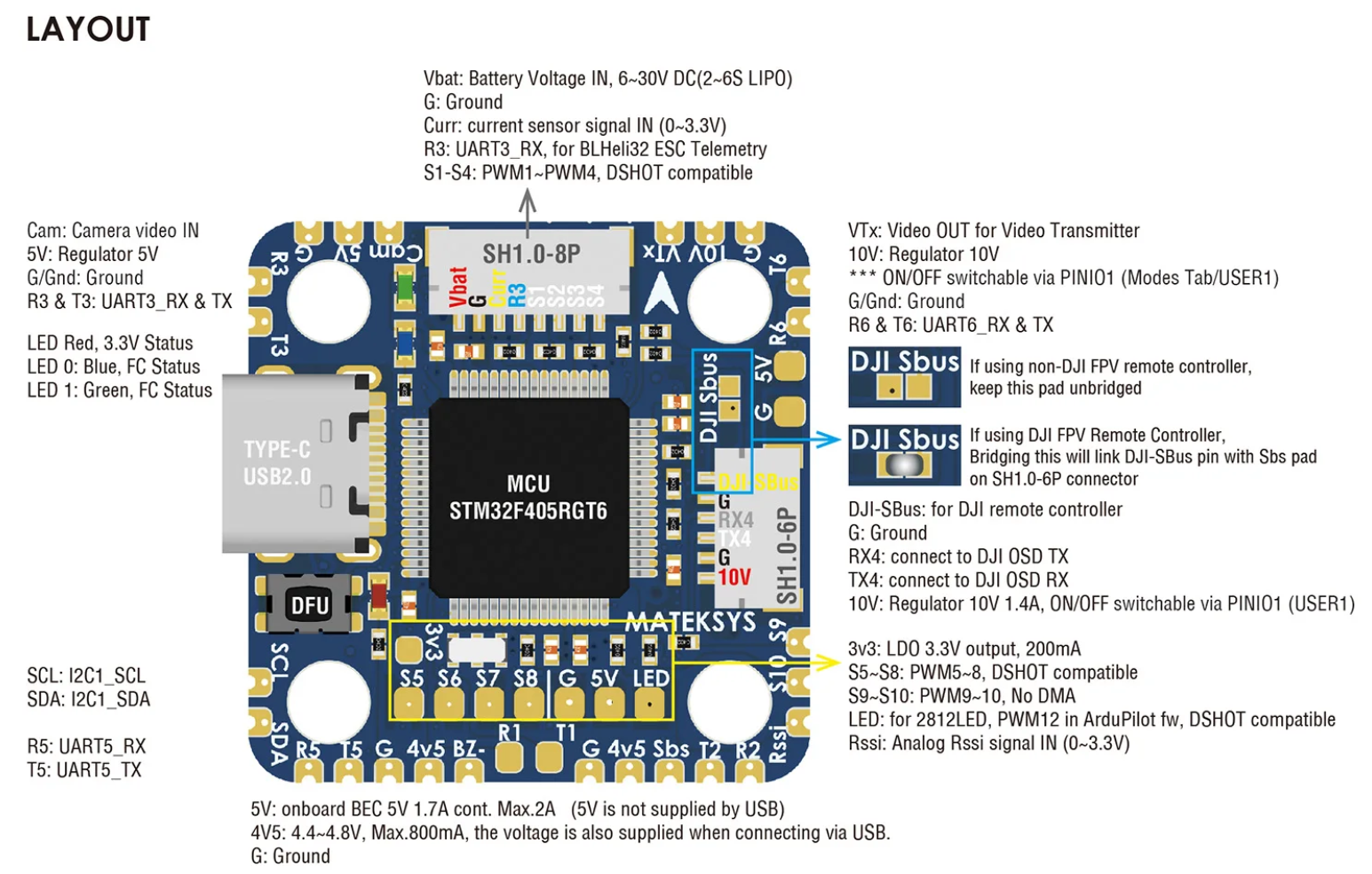 mateksys matek f405-minite flight controller 20xmm/30.5x mounting support blackbox/baro air unit ardupilot/bf/inav