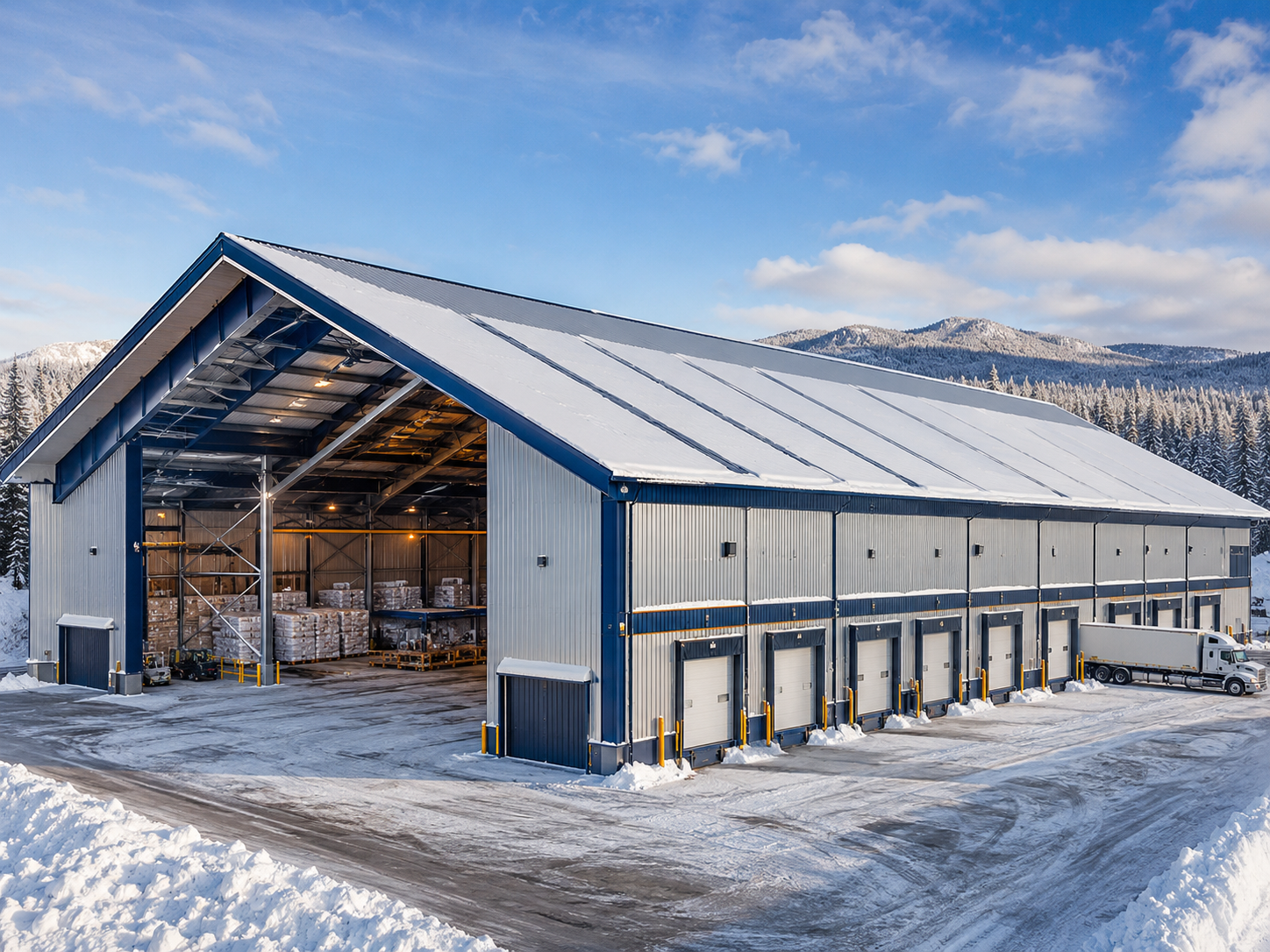 Heavy Snow Load Prefabricated Steel Warehouse Metal Building Cold Climate Rated Building
