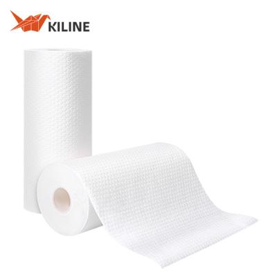 Tissu de nettoyage jetable en PP blanc et en pâte de bois 60 feuilles par rouleau