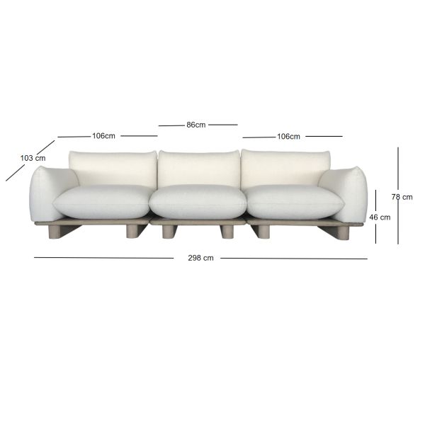 Scandinavian Modular 3-Seater Boucle Sofa with Solid Wood Base SF-001 SET