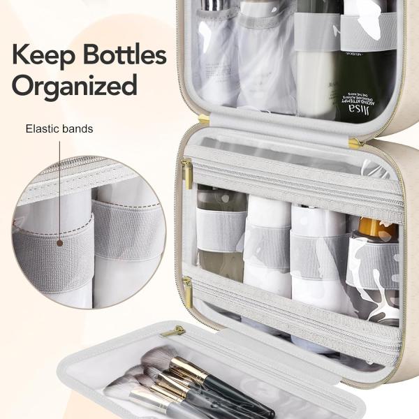 Water-resistant Creamy White Toiletry Hanging Makeup Cosmetic Organizer Travel Bag for Full Sized Toiletries Accessorie