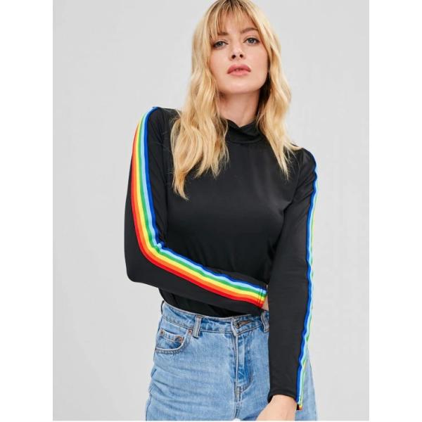 New Fashion Rainbow Stripe Long Sleeve Cotton T Shirt