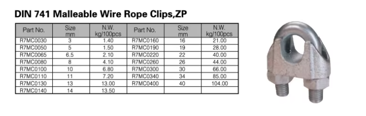 DIN 741 Malleable Wire Rope Clip Clamp Galvanized Steel Fasten Rigging