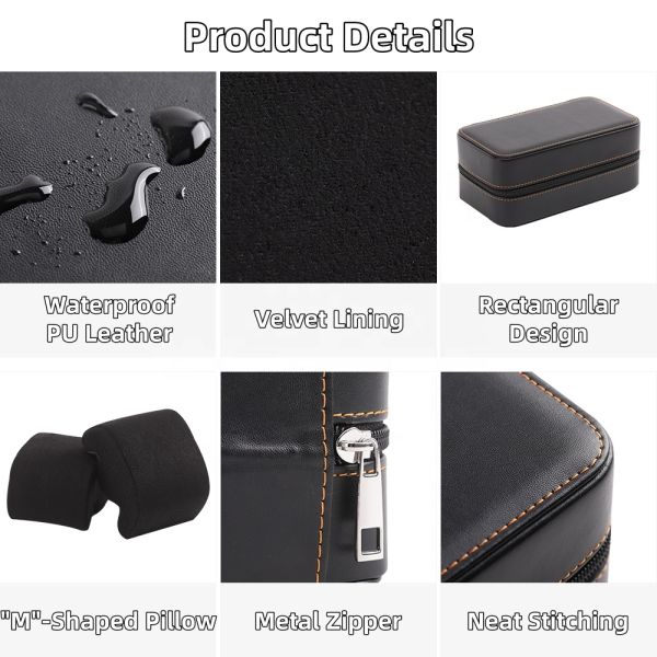 Portable Mens Luxury Watch Box 3 Slot PU Leather Case Gift Box with Velvet Lining