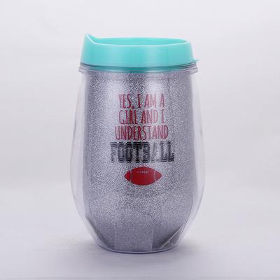 300ml Coupe en plastique en forme d'oeuf à double couche avec paille en forme de U
