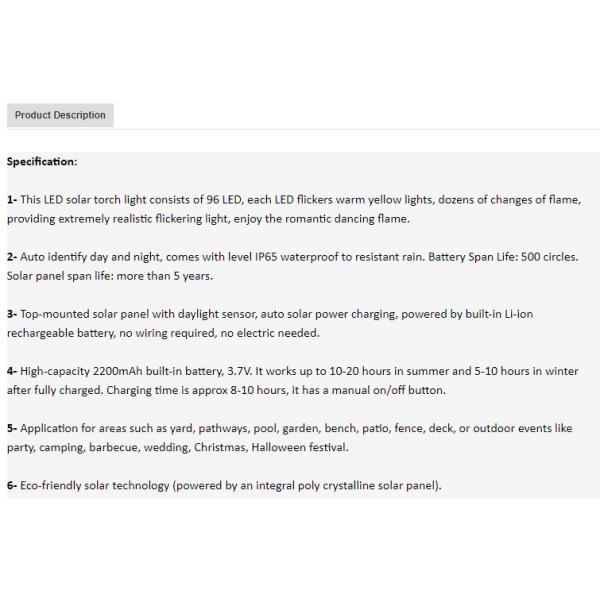 96 LED Waterproof Outdoor Landscape Decoration Dancing Flame Lighting Flickering Security Garden Solar torch light